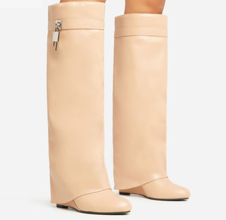 GIA leather folded shark lock boots BEIGE
