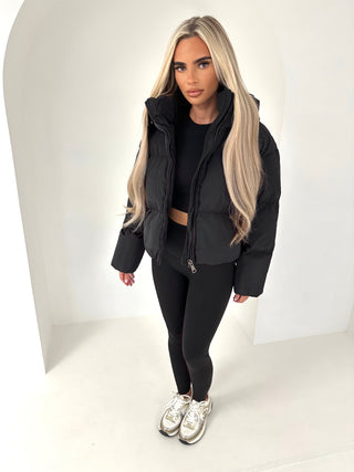 NYLAH cropped hooded puffer coat BLACK