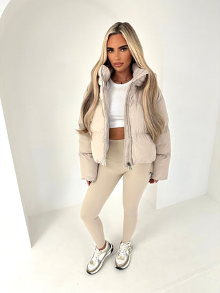 NYLAH cropped hooded puffer coat BEIGE