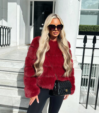 ROMA 6 row faux fur coat longer sleeve RED