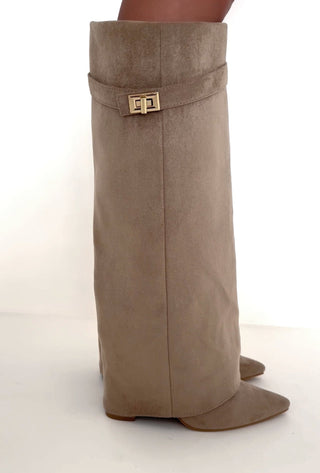 GIGI faux suede foldover shark gold lock boots MOCHA