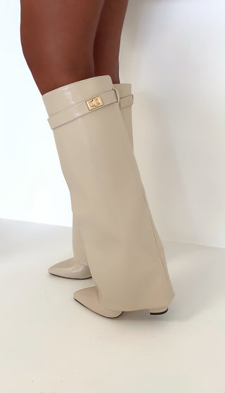 GIGI folded shark lock boots CREAM PU LEATHER