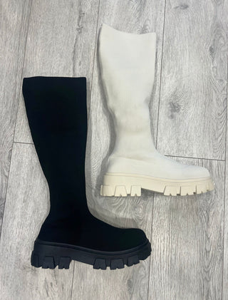 TIA knee high sock boots CREAM