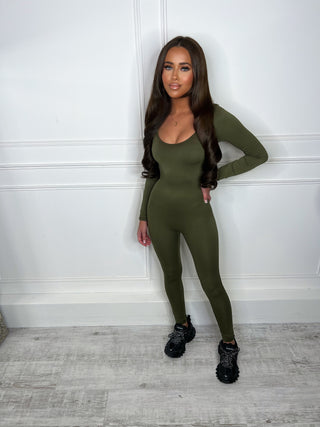 ANNYA seamless shapewear long sleeve jumpsuit KHAKI