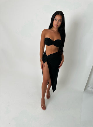 MALAYA knotted bandeau top maxi split skirt two piece BLACK