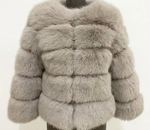 DOLCE faux fur 5 row coat cropped sleeve LIGHT MOCHA
