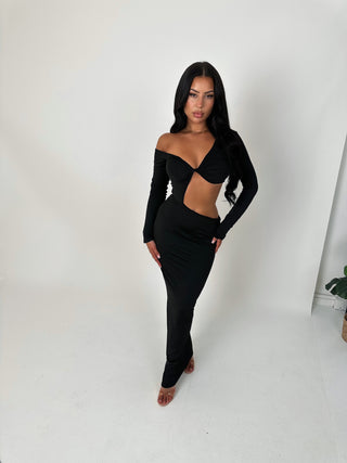 KOURTNEY cut out long sleeve maxi dress BLACK