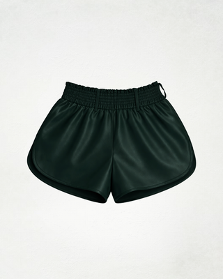 YASMIN  faux leather ruched shorts DARK GREEN