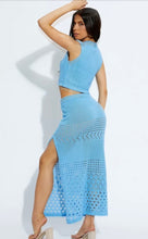 Load image into Gallery viewer, HANNAH knit crop top&amp; slit skirt two piece BLUE
