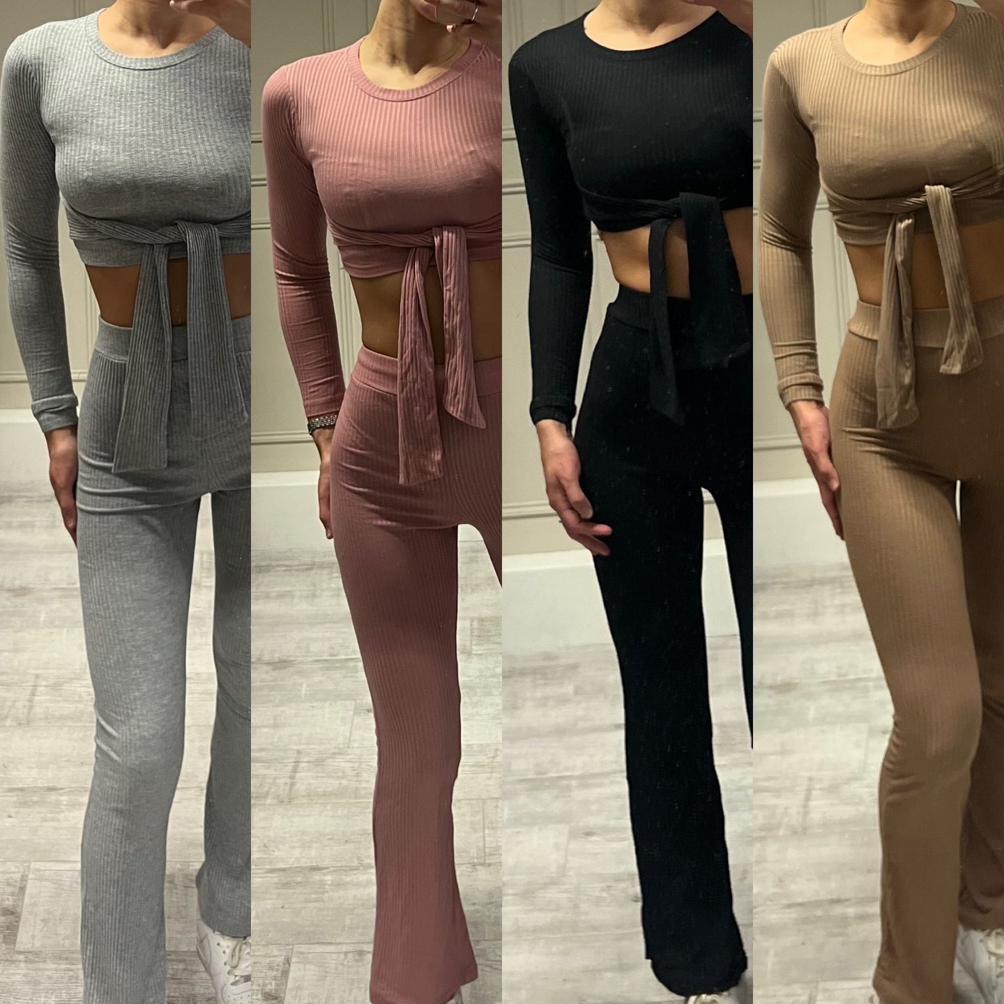 RIBBED long sleeve tie up lounge set