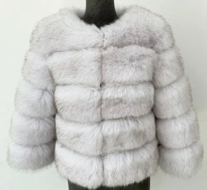 DOLCE faux fur 5 row coat cropped sleeve WHITE NATURAL TIP
