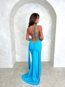 SANTORINI multi-way tie up backless two ring backless maxi dress BLUE