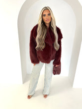 Load image into Gallery viewer, AMBROSE faux fur oversized short plush jacket coat BURGANDY
