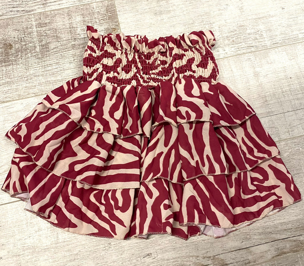 POLLY print ruffle tiered rara skirt BURGUNDY