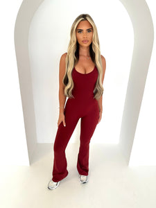 CODIE short sleeve sculpting ruche bum jumpsuit BURGUNDY