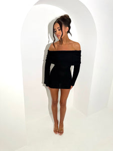 WILLOW off shoulder knit mini dress BLACK