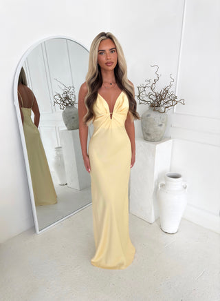 LIORA satin plunge maxi dress LEMON YELLOW