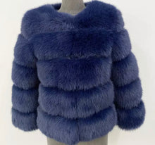 Load image into Gallery viewer, ROMA 6 row faux fur coat longer sleeve NAVY
