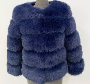 ROMA 6 row faux fur coat longer sleeve NAVY