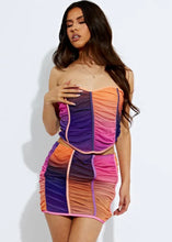 Load image into Gallery viewer, KEELY ombre multicolour bandeau corset style top skirt two piece set PINK PURPLE
