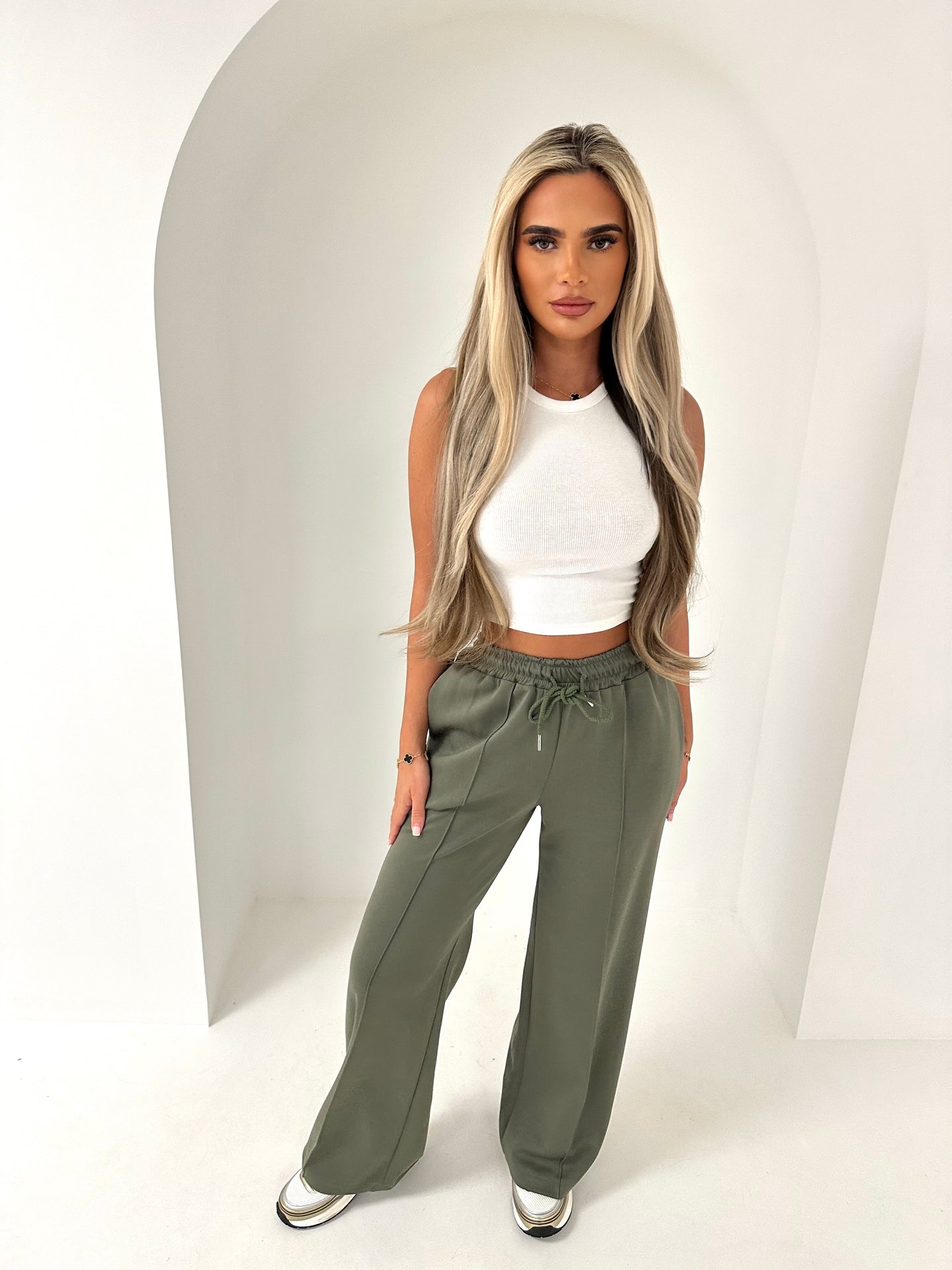 BOBBI wide leg drawstring pleat joggers KHAKI