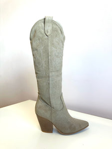 COWBOY faux suede knee high cowboy higher heel boots TAUPE