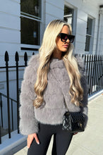 Load image into Gallery viewer, ROMA 6 row faux fur coat longer sleeve LIGHT GREY
