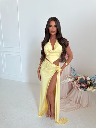 ROSELLE cowl neck maxi skirt two piece LEMON YELLOW