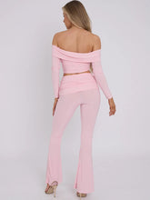 Load image into Gallery viewer, CLARA slinky fold over off shoulder top and fold over flared two piece BABY PINK
