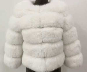 DOLCE faux fur 5 row coat cropped sleeve PURE WHITE