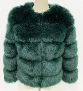 DOLCE faux fur 5 row coat cropped sleeve EMERALD GREEN