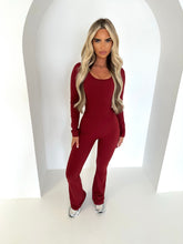 Load image into Gallery viewer, KALLIE long sleeve sculpting ruche bum jumpsuit BURGUNDY
