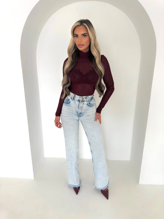 SELENE high neck mesh bodysuit BURGUNDY