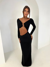 Load image into Gallery viewer, MALIA long sleeve cut out bead detailing maxi dress BLACK
