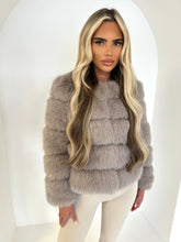 Load image into Gallery viewer, DOLCE faux fur 5 row coat cropped sleeve LIGHT MOCHA
