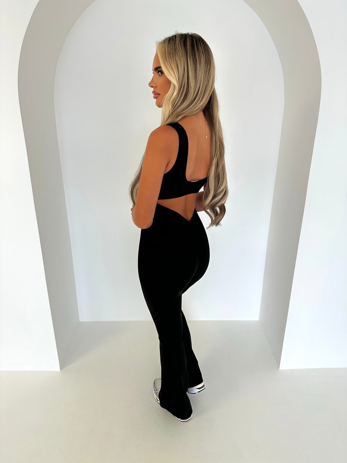 CODIE sleeveless sculpting ruche bum jumpsuit BLACK