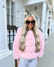 Load image into Gallery viewer, DOLCE faux fur 5 row coat cropped sleeve BABY PINK
