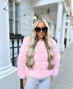 DOLCE faux fur 5 row coat cropped sleeve BABY PINK