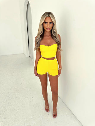VALLIE print crop top and short set LEMON YELLOW