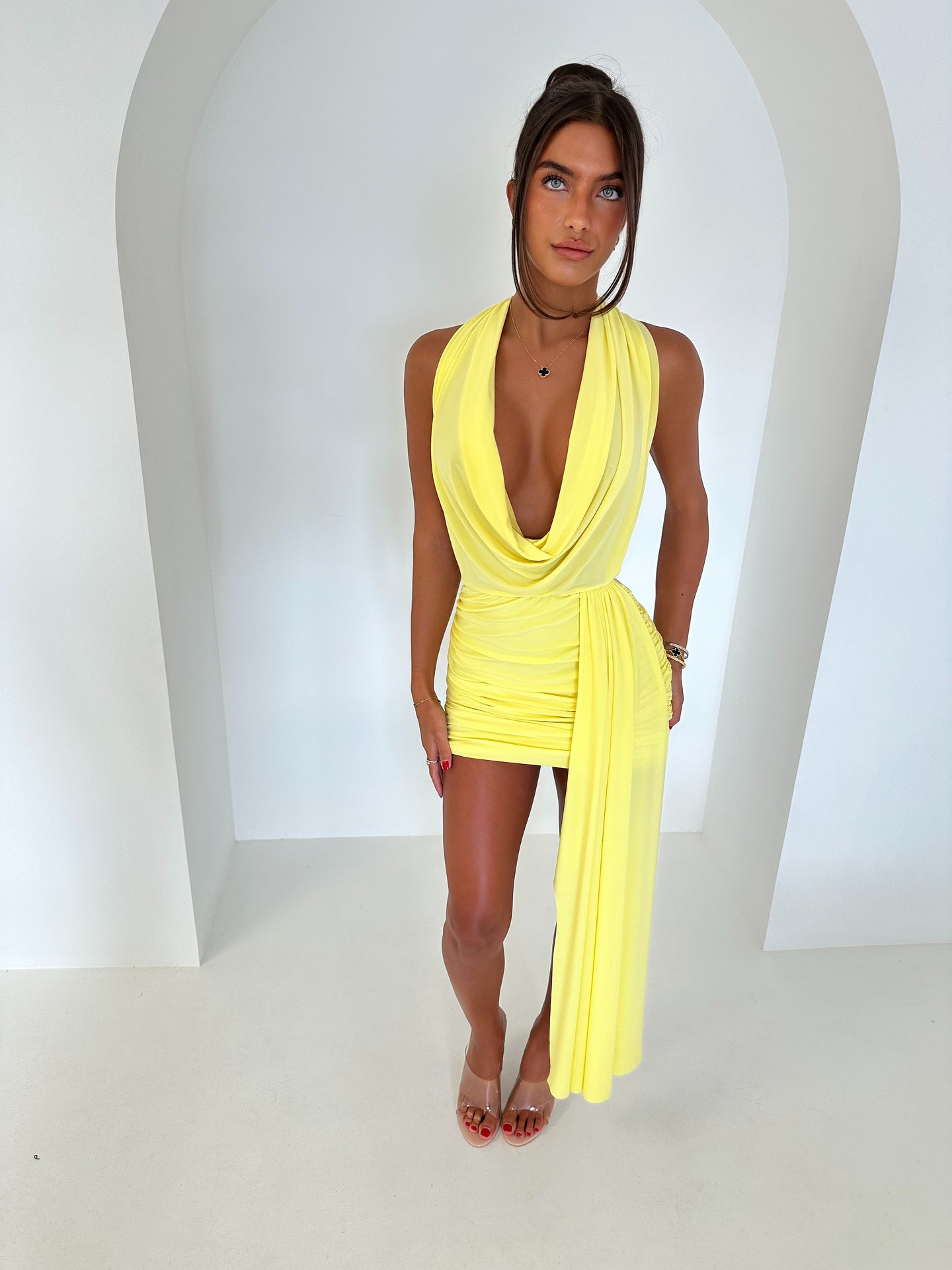 ANASTASIA crowl halterneck drape dress YELLOW