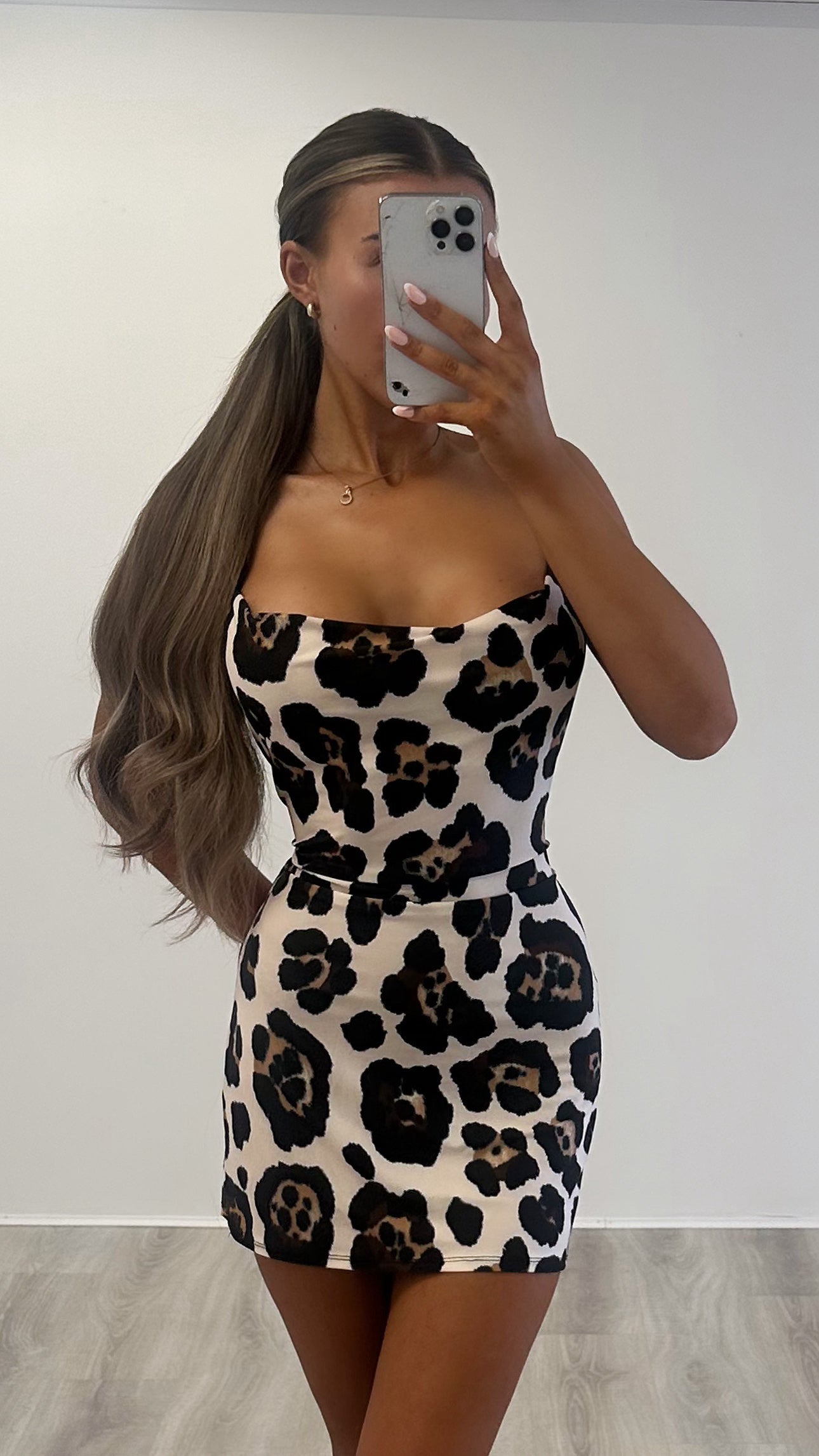crowl neck slip mini dress LEOPARD
