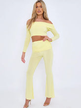 Load image into Gallery viewer, CLARA slinky fold over off shoulder top and fold over flared two piece YELLOW
