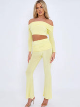 Load image into Gallery viewer, CLARA slinky fold over off shoulder top and fold over flared two piece YELLOW
