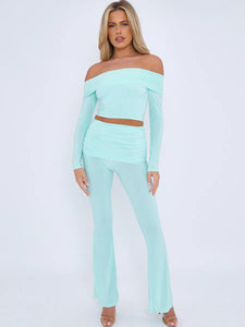 CLARA slinky fold over off shoulder top and fold over flared two piece MINT