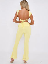Load image into Gallery viewer, LUELLA slinky tie up backless ruched top  fold over fared trouser lounge set YELLOW
