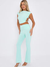 Load image into Gallery viewer, LUELLA slinky tie up backless ruched top and fold over fared trouser lounge set MINT
