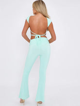 Load image into Gallery viewer, LUELLA slinky tie up backless ruched top and fold over fared trouser lounge set MINT
