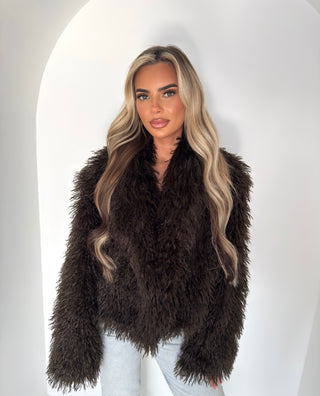 TATE shaggy faux fur DARK BROWN