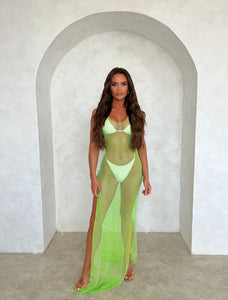 SOLANA rhinestone slit leg long maxi cover up LIME GREEN