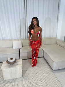 KELANI bikini maxi skirt 3 piece set RED